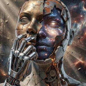 Cosmic android surreal portrait